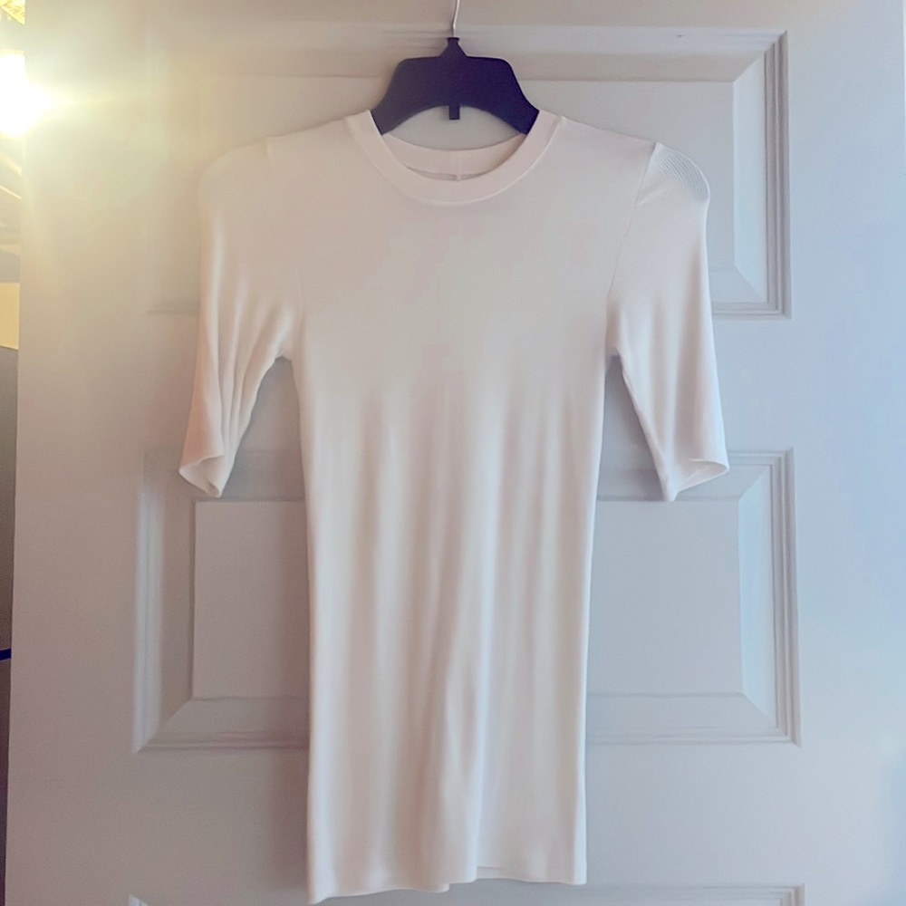 Enza Costa White Ribbed Crew Neck Tee